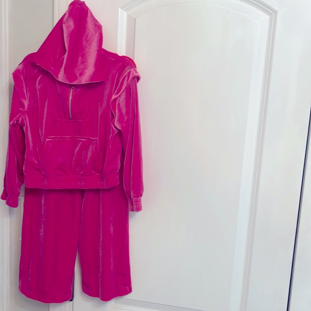 Girls' Velour 1/4 zip Hoodie & Knit Pant Set